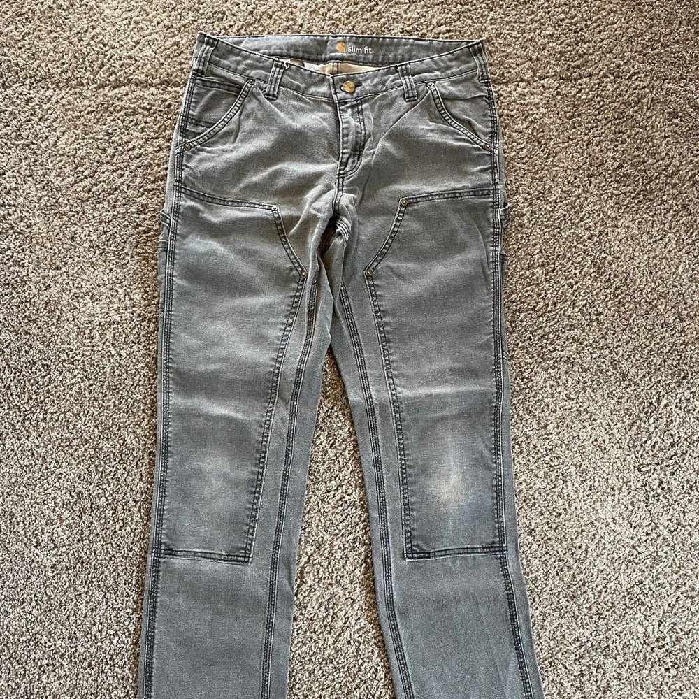 Carhartt Slim Fit Ladies Canvas Work Pants Grey Womens 8 Tall